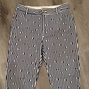 Anthropologie Navy and Cream Striped Essential Slim Pants